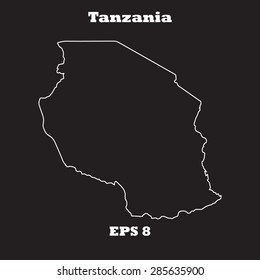 Tanzania outline map, stroke. Name of country. Line style. Vector EPS8