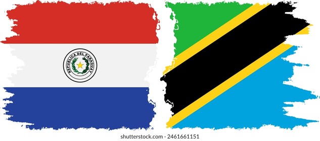 Tanzania and Paraguay grunge flags connection, vector