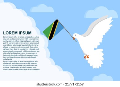 Tanzania peace concept with text area, Dove of Peace bird with Tanzania flag in its beak, dove flying in the clouds, vector illustration design, Tanzania peace day template, freedom idea