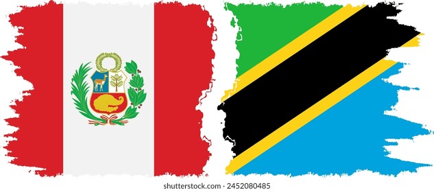 Tanzania and Peru grunge flags connection, vector