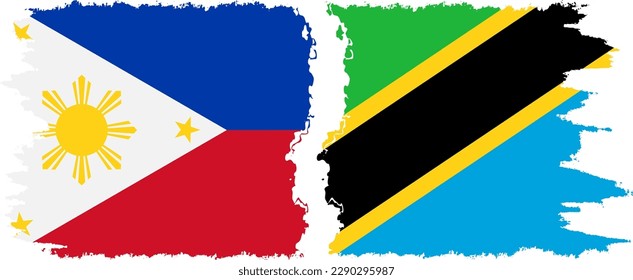 Tanzania and Philippines grunge flags connection, vector