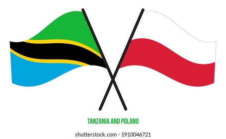 Tanzania and Poland Flags Crossed And Waving Flat Style. Official Proportion. Correct Colors.