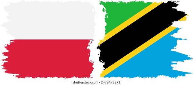 Tanzania and Poland grunge flags connection, vector