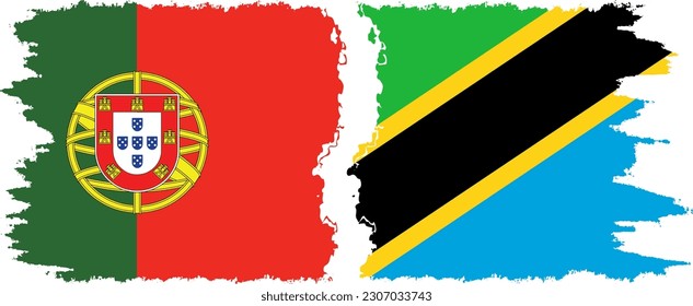 Tanzania and Portugal grunge flags connection, vector