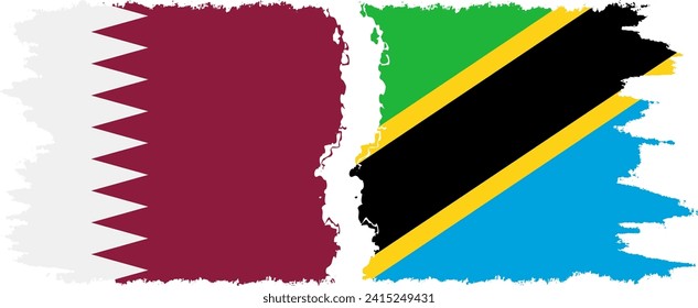 Tanzania and Qatar grunge flags connection, vector