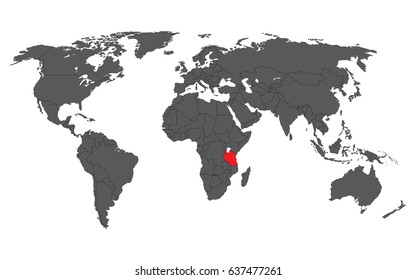 Tanzania Red On Gray World Map Vector