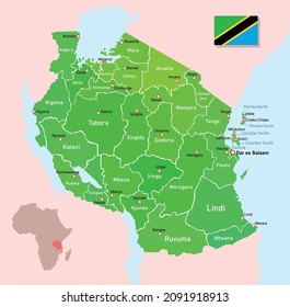 Tanzania regions map. Education vector illustration