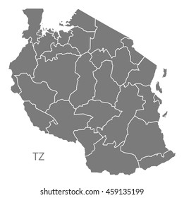 Tanzania Regions Map Grey