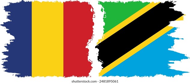 Tanzania and Romania grunge flags connection, vector