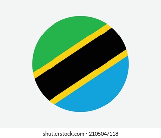 Tanzania Round Country Flag. Tanzanian Circle National Flag. United Republic of Tanzania Circular Shape Button Banner. EPS Vector Illustration.