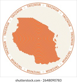 Tanzania round logo design. Country shape build of rings. Tanzania text around the country. Vector Illustration.