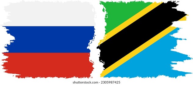 Tanzania and Russia grunge flags connection, vector