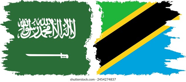 Tanzania and Saudi Arabia grunge flags connection, vector