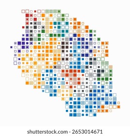 Tanzania, shape of the country build of colored cells. Digital style map of the Tanzania on white background. Large size square blocks. Stylish vector illustration.