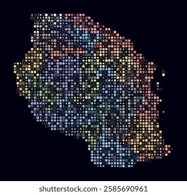 Tanzania, shape of the country built of colored cells. Digital style map of Tanzania on a dark background. Small size rounded square blocks. Amazing vector illustration.
