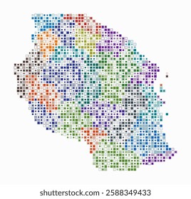 Tanzania, shape of the country built of colored cells. Digital style map of Tanzania on a white background. Small size square blocks. Creative vector illustration.