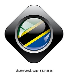 Tanzania shiny button flag with black frame -  vector illustration. Isolated abstract object against white background.