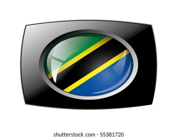 Tanzania shiny button flag with black frame -  vector illustration. Isolated abstract object against white background.