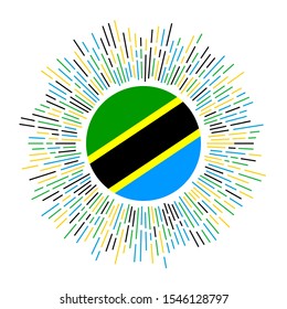 Tanzania sign. Country flag with colorful rays. Radiant sunburst with Tanzania flag. Vector illustration.