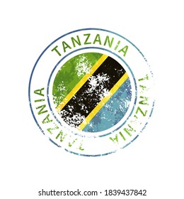 Tanzania sign, vintage grunge imprint with flag isolated on white