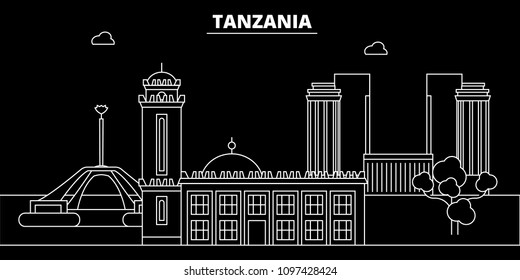 Tanzania silhouette skyline, vector city, tanzanian linear architecture, buildings. Tanzania travel illustration, outline landmarkflat icon, tanzanian line banner