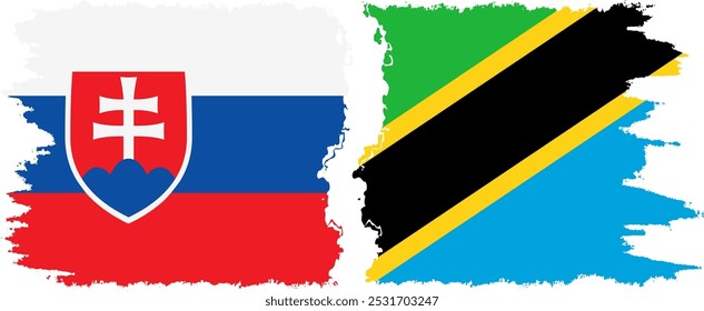 Tanzania and Slovakia grunge flags connection, vector