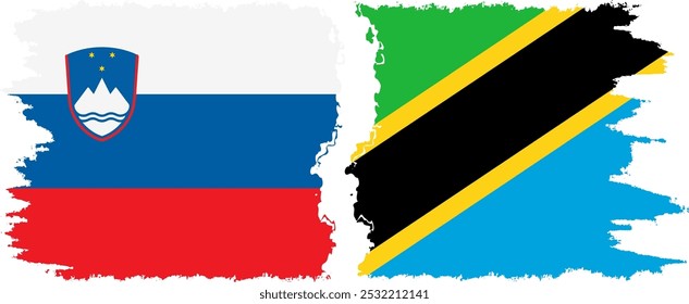 Tanzania and Slovenia grunge flags connection, vector