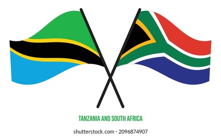 Tanzania and South Africa Flags Crossed And Waving Flat Style. Official Proportion. Correct Colors.