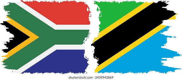 Tanzania and South Africa grunge flags connection, vector