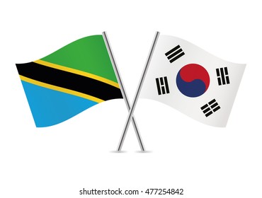 Tanzania and South Korea crossed flags. Tanzanian and South Korean flags on white background. Vector icon set. Vector illustration.