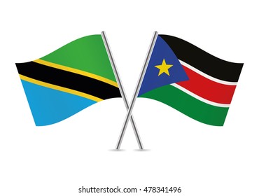 Tanzania and South Sudan flags. Vector illustration.