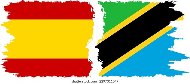 Conexión de banderas de grifo de Tanzania y España, vector