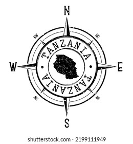 Tanzania Stamp Map Compass Adventure. Illustration Travel Country Symbol. Seal Expedition Wind Rose Icon.