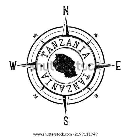 Tanzania Stamp Map Compass Adventure. Illustration Travel Country Symbol. Seal Expedition Wind Rose Icon.