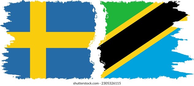 Tanzania and Sweden grunge flags connection, vector
