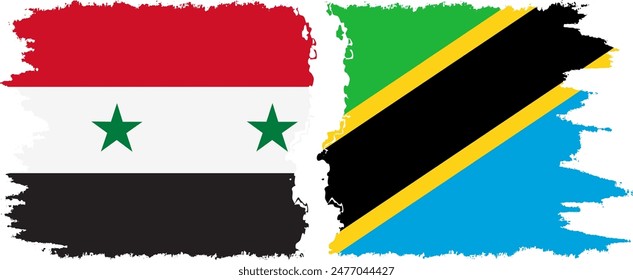 Tanzania and Syria grunge flags connection, vector