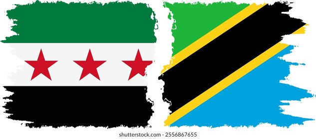 Tanzania and Syrian Revolution grunge flags connection, vector