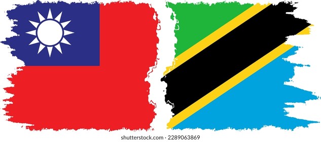 Tanzania and Taiwan grunge flags connection, vector