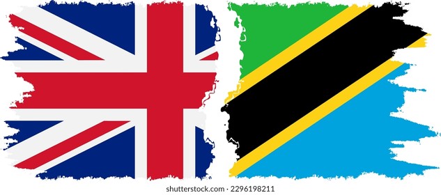 Tanzania and UK grunge flags connection, vector
