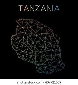 Tanzania, United Republic of network map. Abstract polygonal Tanzania, United Republic of network map design. Map of Tanzania, United Republic of network connections. Vector illustration.