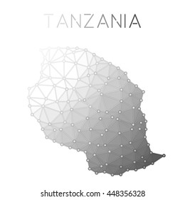 Tanzania, United Republic of polygonal vector map. Molecular structure country map design. Network connections polygonal Tanzania, United Republic of map in geometric style for your infographics.