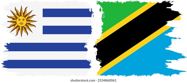 Conexión de banderas grunge de Tanzania y Uruguay, Vector