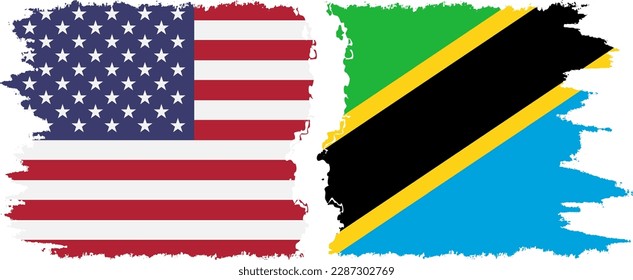 Tanzania and USA grunge flags connection, vector