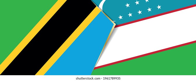 Tanzania and Uzbekistan flags, two vector flags symbol of relationship or confrontation.