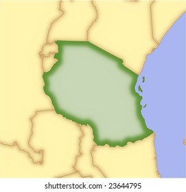 Tanzania, vector map, with borders of surrounding countries. 5 named layers, fully editable.