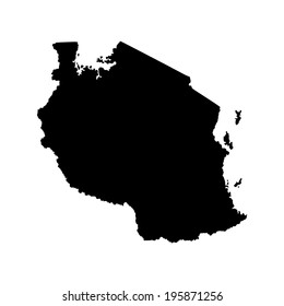 Tanzania vector map silhouette, high detailed silhouette illustration isolated on white background. East Africa state. Tanzania map silhouette.