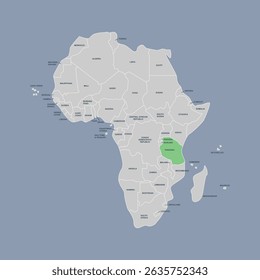 Tanzania vector map silhouette isolated on Africa map. Editable vector map of Africa. 