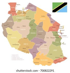 Tanzania vintage map and flag - vector illustration
