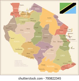 Tanzania vintage map and flag - vector illustration