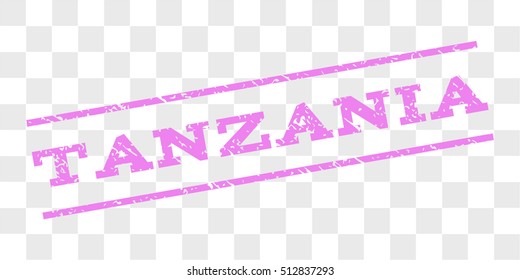 Tanzania watermark stamp. Text caption between parallel lines with grunge design style. Rubber seal stamp with scratched texture. Vector violet color ink imprint on a chess transparent background.